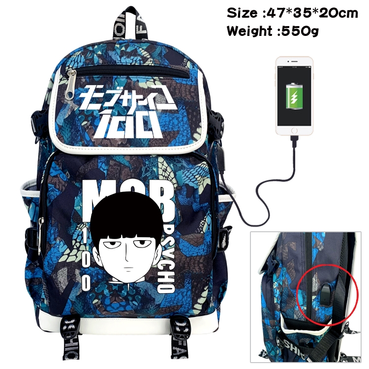 Mob Psycho 100 Camouflage Waterproof Canvas Flip Backpack Student Schoolbag 47X35X20CM