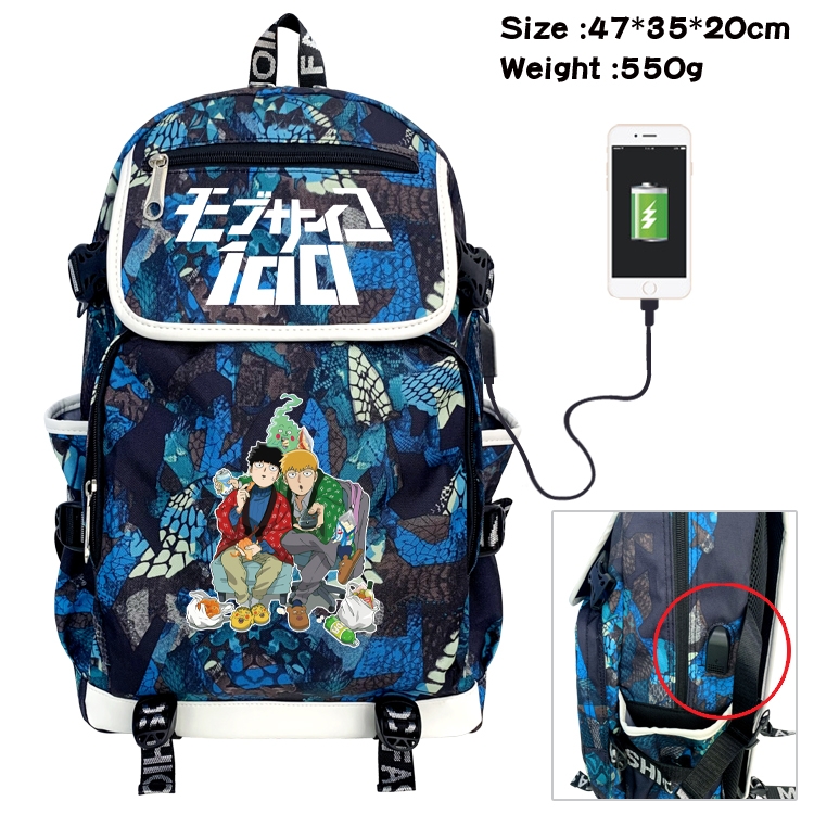 Mob Psycho 100 Camouflage Waterproof Canvas Flip Backpack Student Schoolbag 47X35X20CM