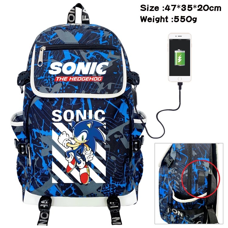 Sonic The Hedgehog Camouflage Waterproof Canvas Flip Backpack Student Schoolbag 47X35X20CM