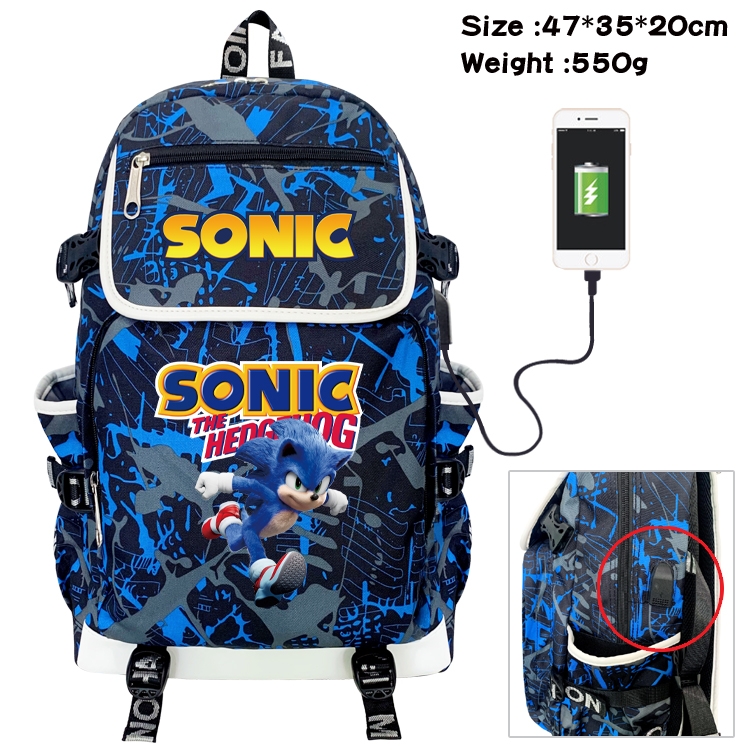 Sonic The Hedgehog Camouflage Waterproof Canvas Flip Backpack Student Schoolbag 47X35X20CM