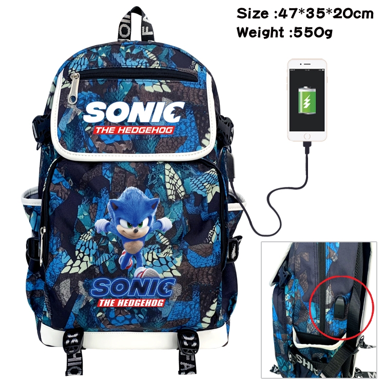 Sonic The Hedgehog Camouflage Waterproof Canvas Flip Backpack Student Schoolbag 47X35X20CM