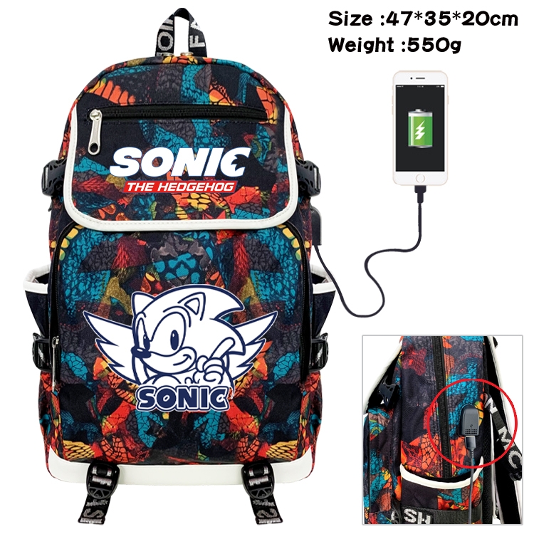 Sonic The Hedgehog Camouflage Waterproof Canvas Flip Backpack Student Schoolbag 47X35X20CM