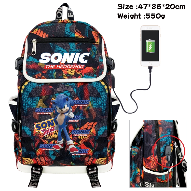 Sonic The Hedgehog Camouflage Waterproof Canvas Flip Backpack Student Schoolbag 47X35X20CM