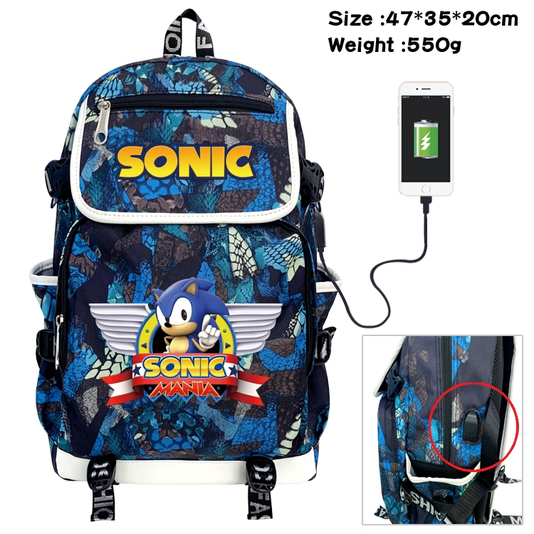 Sonic The Hedgehog Camouflage Waterproof Canvas Flip Backpack Student Schoolbag 47X35X20CM