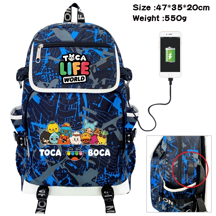 toca life world  Camouflage Waterproof Canvas Flip Backpack Student Schoolbag 47X35X20CM