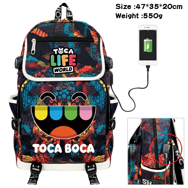 toca life world  Camouflage Waterproof Canvas Flip Backpack Student Schoolbag 47X35X20CM