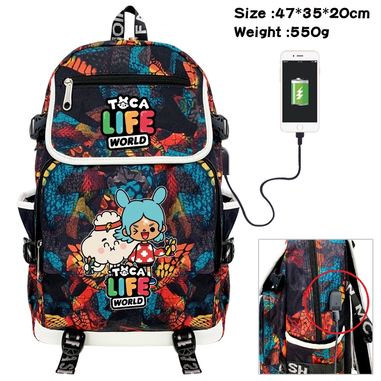 toca life world  Camouflage Waterproof Canvas Flip Backpack Student Schoolbag 47X35X20CM