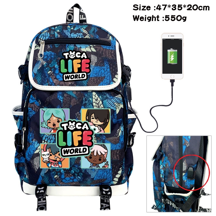 toca life world  Camouflage Waterproof Canvas Flip Backpack Student Schoolbag 47X35X20CM