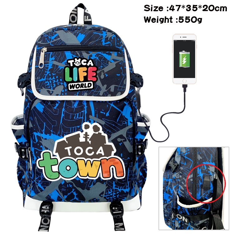 toca life world  Camouflage Waterproof Canvas Flip Backpack Student Schoolbag 47X35X20CM