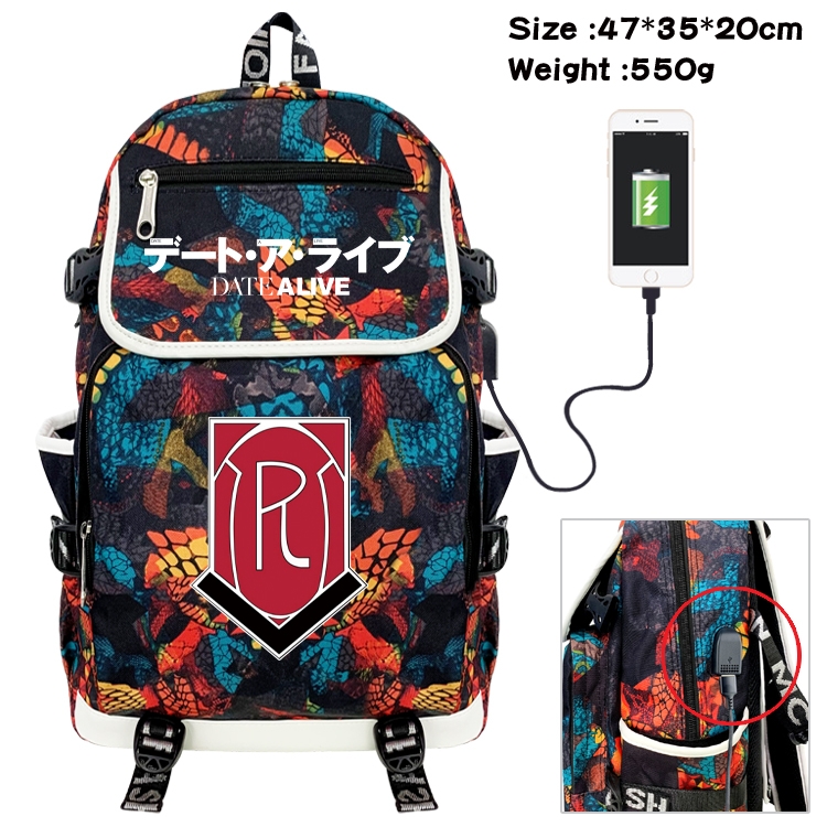 Date-A-Live Camouflage Waterproof Canvas Flip Backpack Student Schoolbag 47X35X20CM
