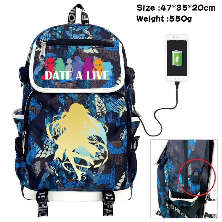 Date-A-Live Camouflage Waterproof Canvas Flip Backpack Student Schoolbag 47X35X20CM