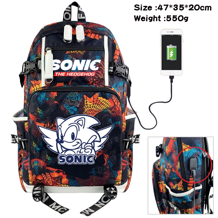  Sonic The Hedgehog Anime data cable camouflage print backpack schoolbag 47x35x20cm