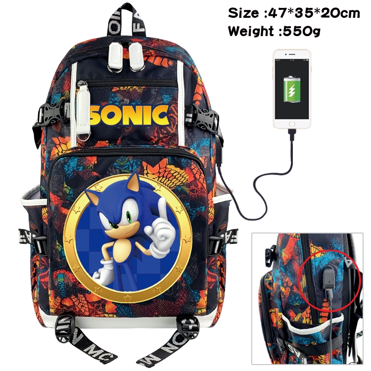 Sonic The Hedgehog Anime data cable camouflage print backpack schoolbag 47x35x20cm