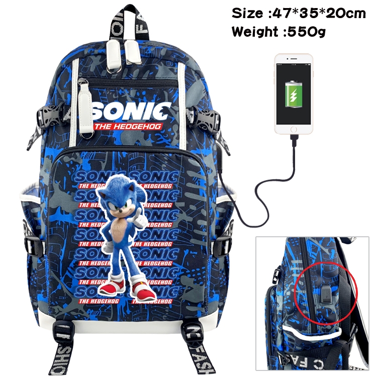  Sonic The Hedgehog Anime data cable camouflage print backpack schoolbag 47x35x20cm