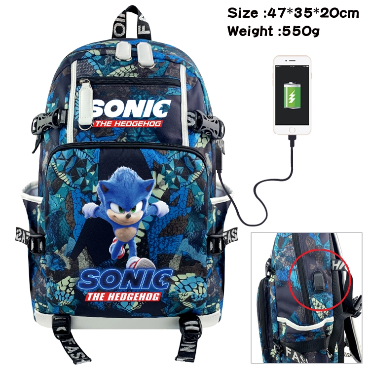  Sonic The Hedgehog Anime data cable camouflage print backpack schoolbag 47x35x20cm