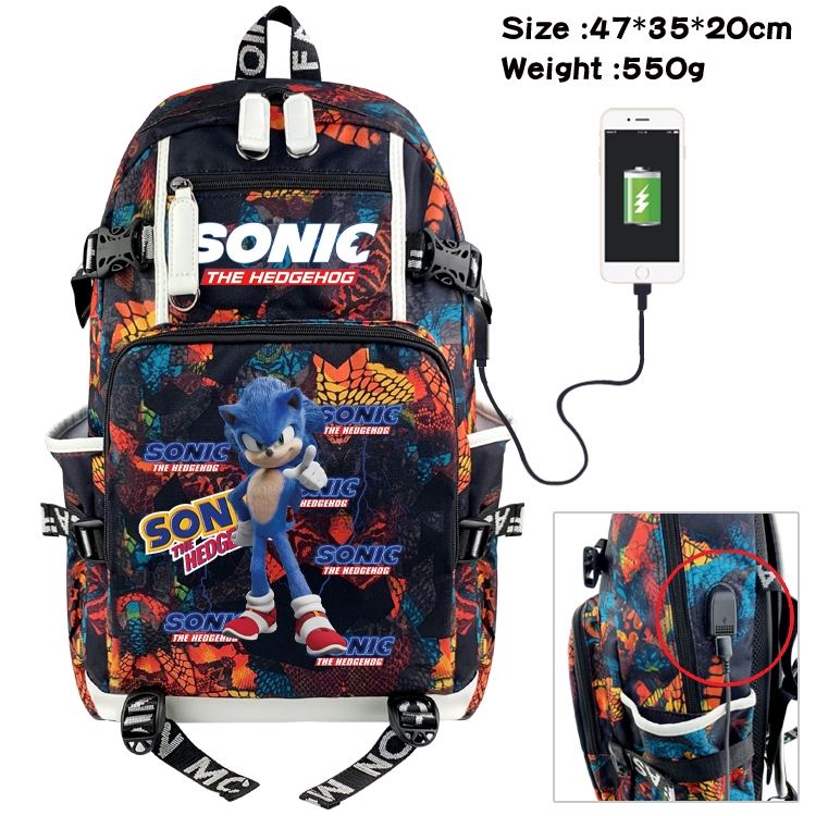  Sonic The Hedgehog Anime data cable camouflage print backpack schoolbag 47x35x20cm