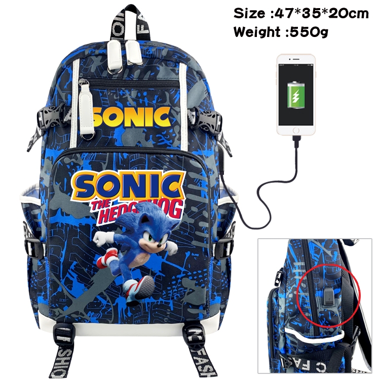  Sonic The Hedgehog Anime data cable camouflage print backpack schoolbag 47x35x20cm