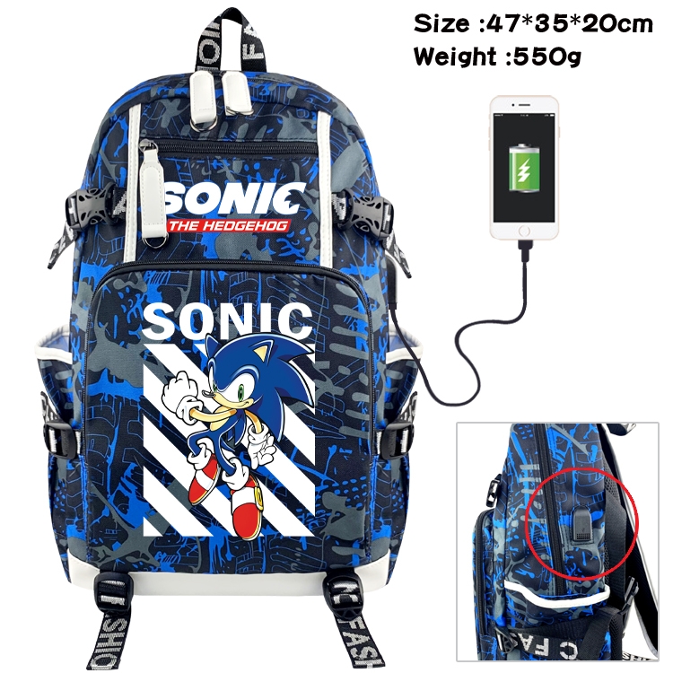  Sonic The Hedgehog Anime data cable camouflage print backpack schoolbag 47x35x20cm