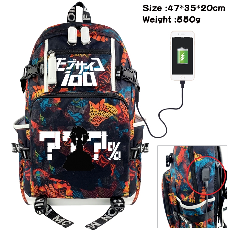 Mob Psycho 100 Anime data cable camouflage print backpack schoolbag 47x35x20cm