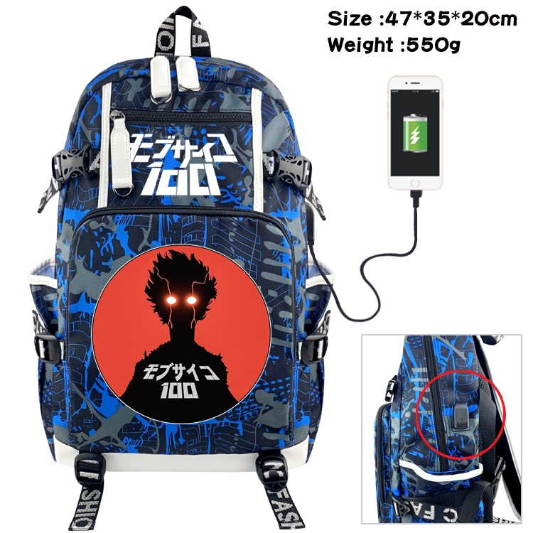 Mob Psycho 100 Anime data cable camouflage print backpack schoolbag 47x35x20cm