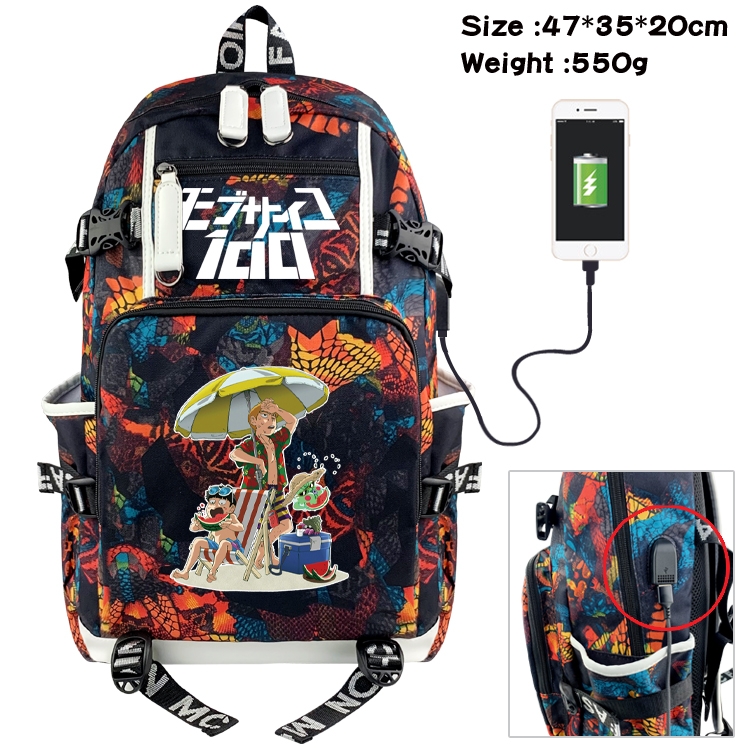 Mob Psycho 100 Anime data cable camouflage print backpack schoolbag 47x35x20cm