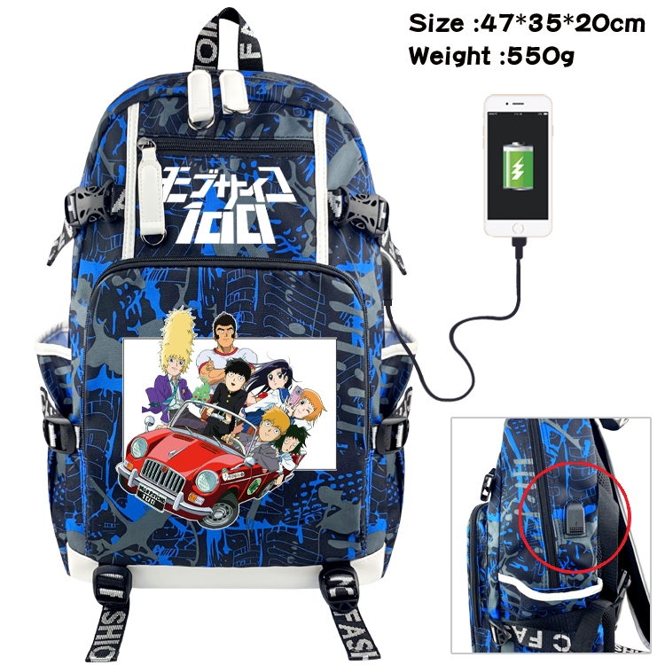 Mob Psycho 100 Anime data cable camouflage print backpack schoolbag 47x35x20cm