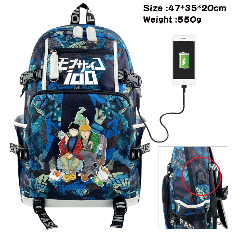 Mob Psycho 100 Anime data cable camouflage print backpack schoolbag 47x35x20cm