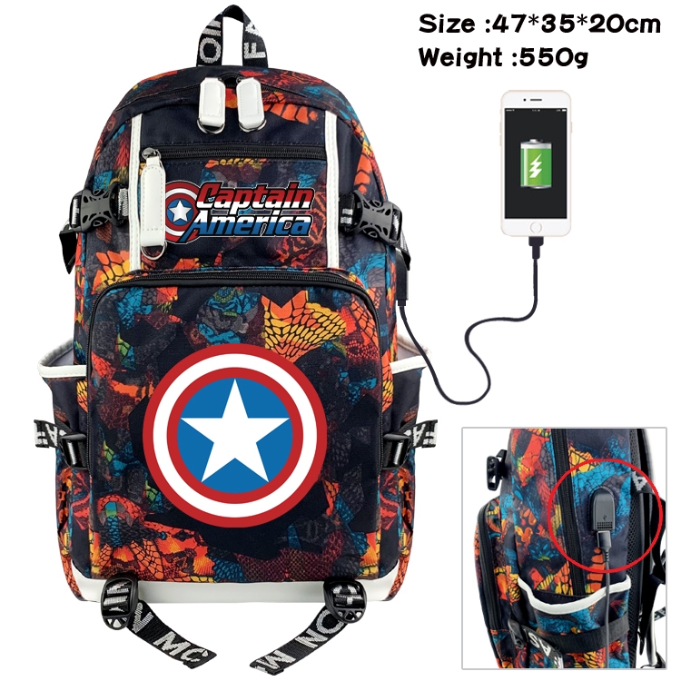 Super hero Anime data cable camouflage print backpack schoolbag 47x35x20cm