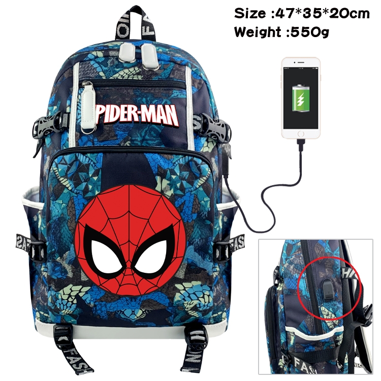 Super hero Anime data cable camouflage print backpack schoolbag 47x35x20cm