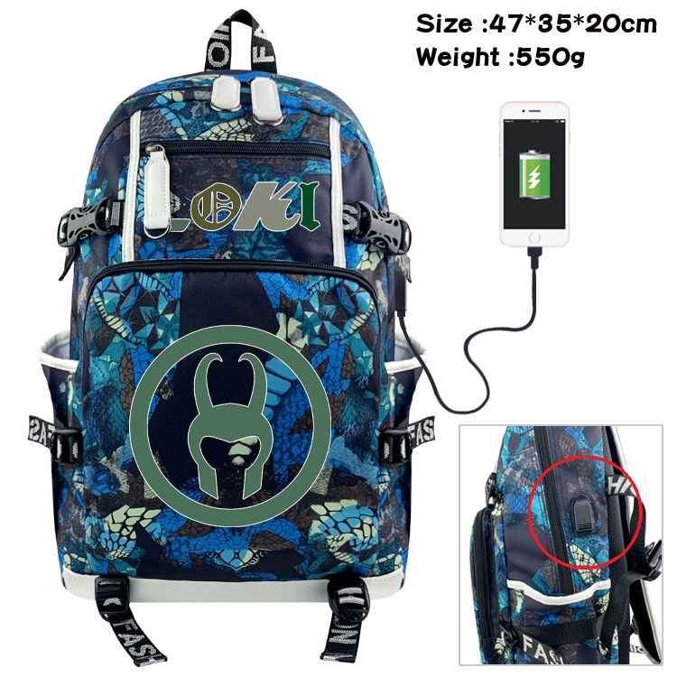 Super hero Anime data cable camouflage print backpack schoolbag 47x35x20cm