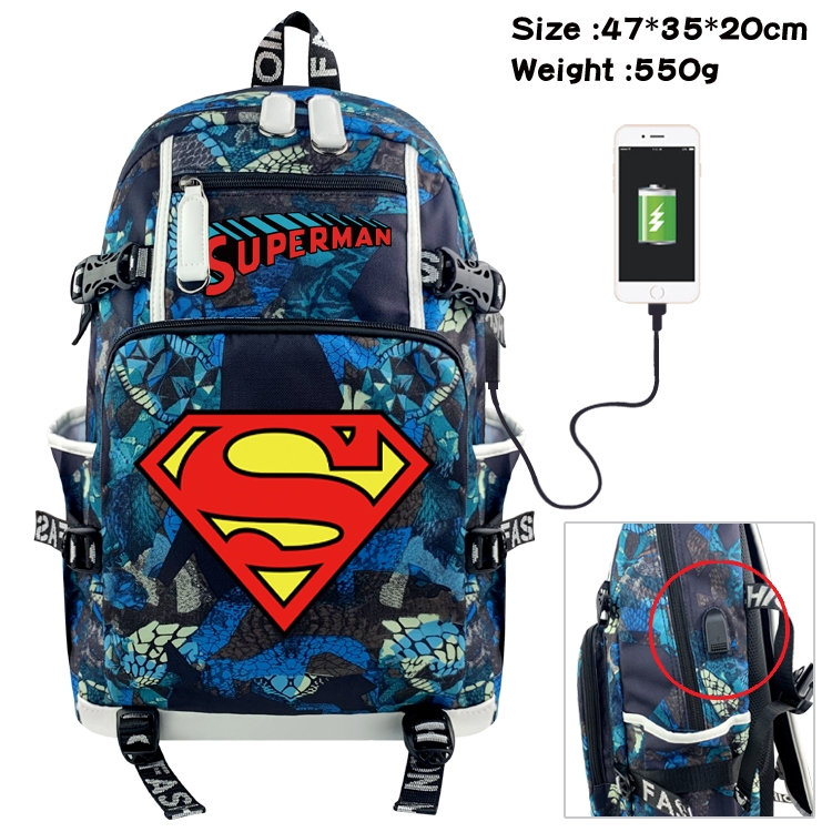 Super hero Anime data cable camouflage print backpack schoolbag 47x35x20cm