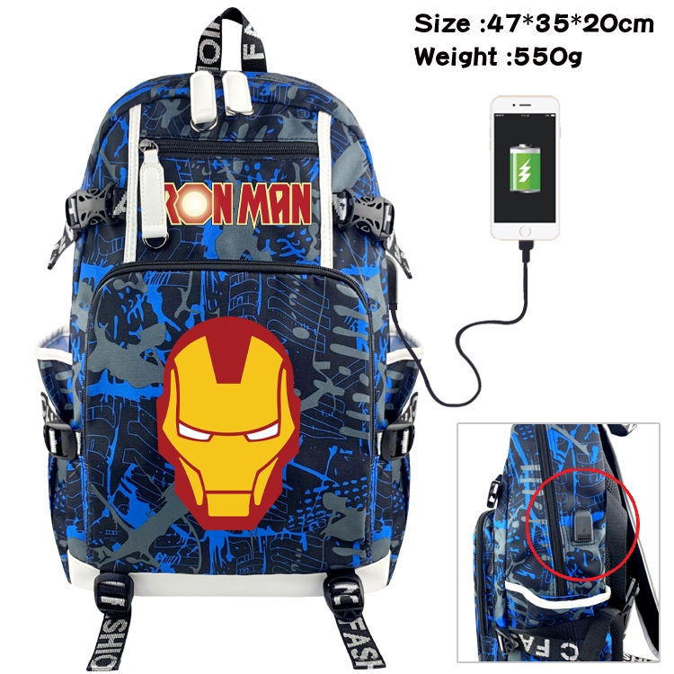 Super hero Anime data cable camouflage print backpack schoolbag 47x35x20cm