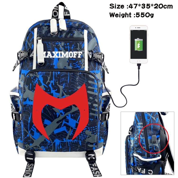 Super hero Anime data cable camouflage print backpack schoolbag 47x35x20cm