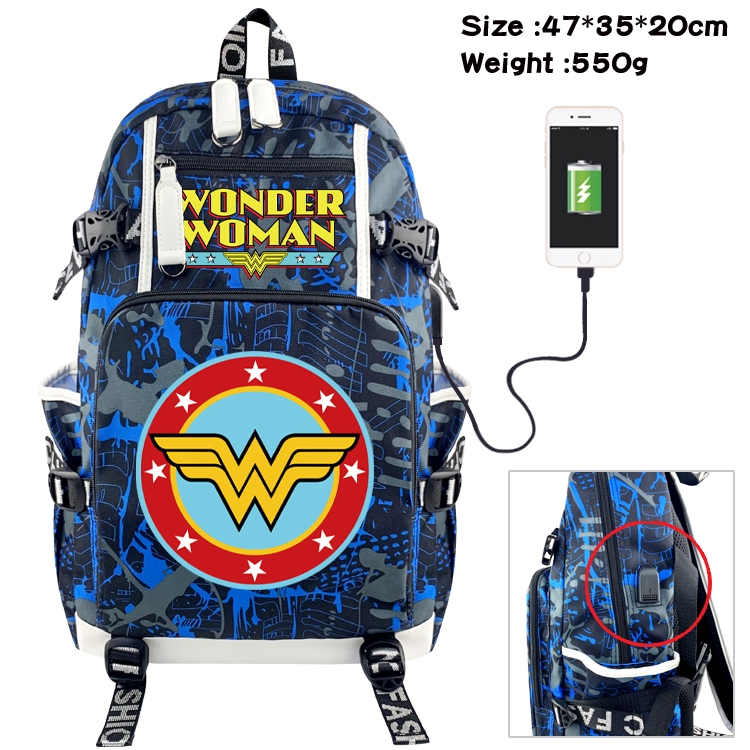 Super hero Anime data cable camouflage print backpack schoolbag 47x35x20cm