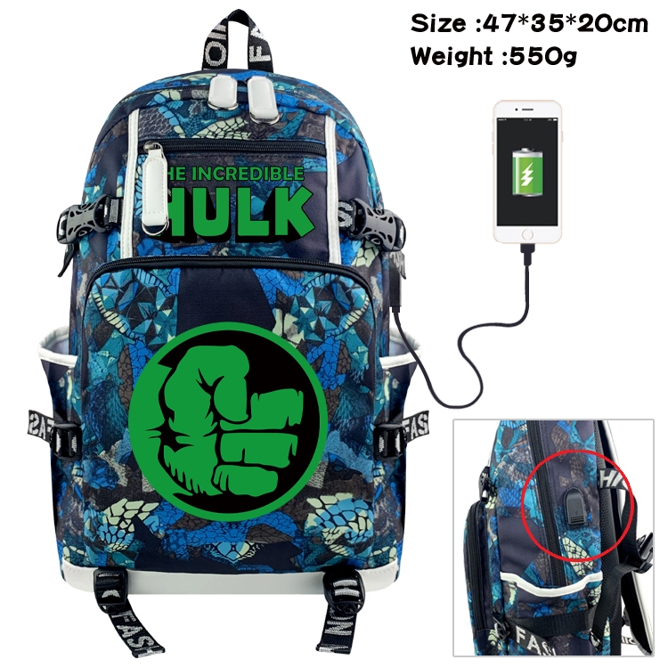 Super hero Anime data cable camouflage print backpack schoolbag 47x35x20cm