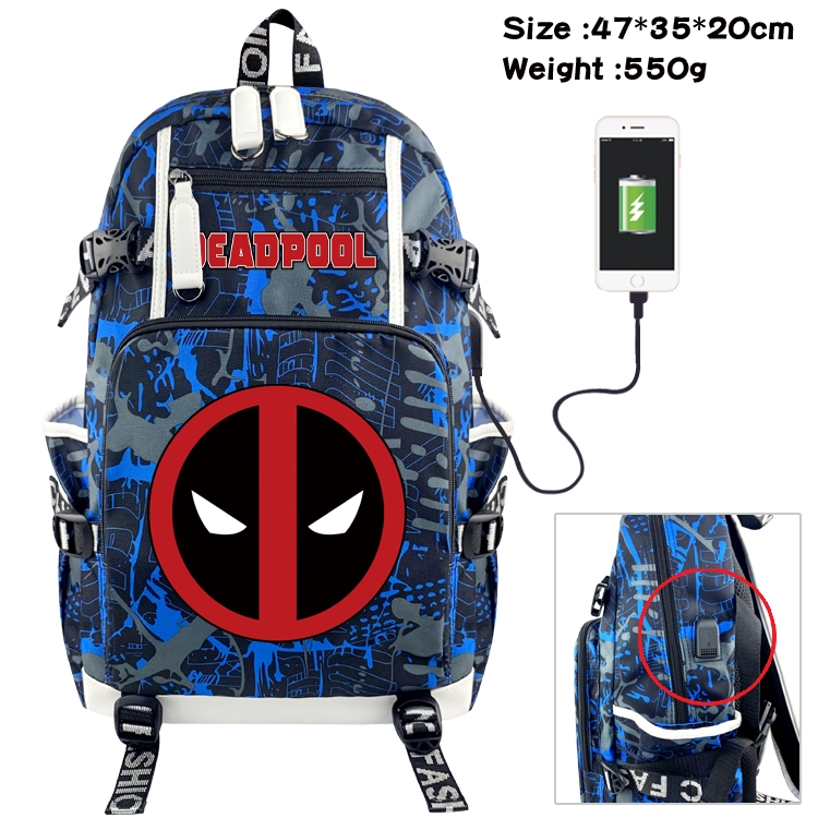 Super hero Anime data cable camouflage print backpack schoolbag 47x35x20cm