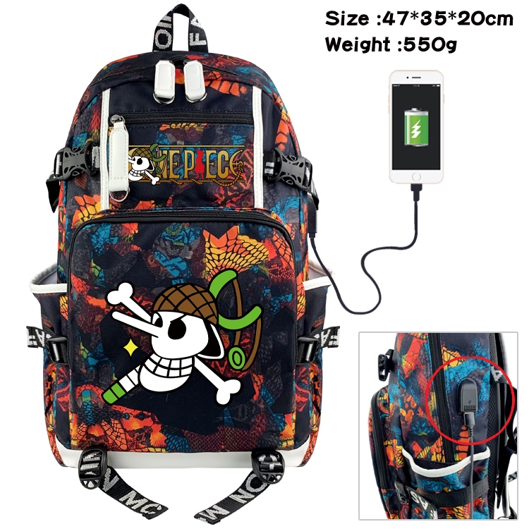 One Piece Anime data cable camouflage print backpack schoolbag 47x35x20cm