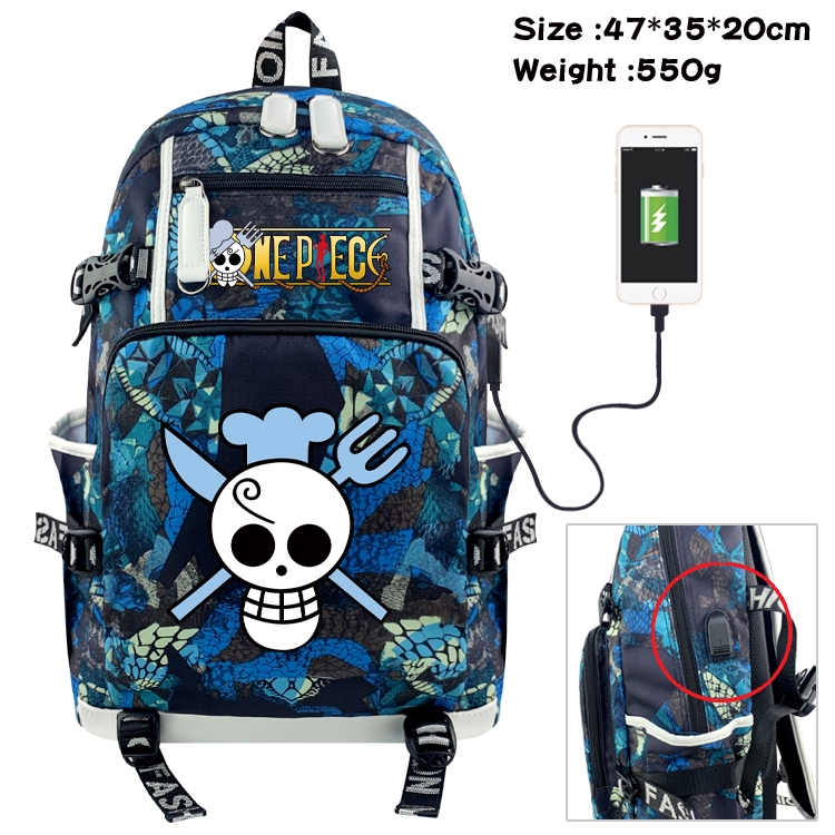 One Piece Anime data cable camouflage print backpack schoolbag 47x35x20cm