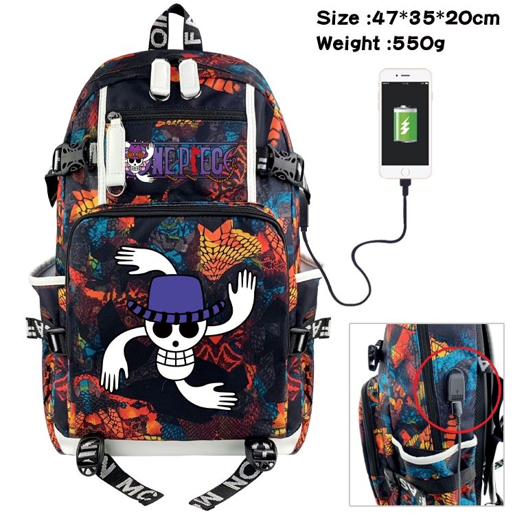 One Piece Anime data cable camouflage print backpack schoolbag 47x35x20cm