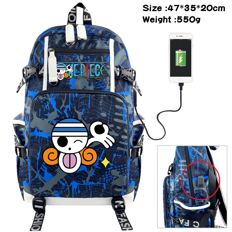 One Piece Anime data cable camouflage print backpack schoolbag 47x35x20cm