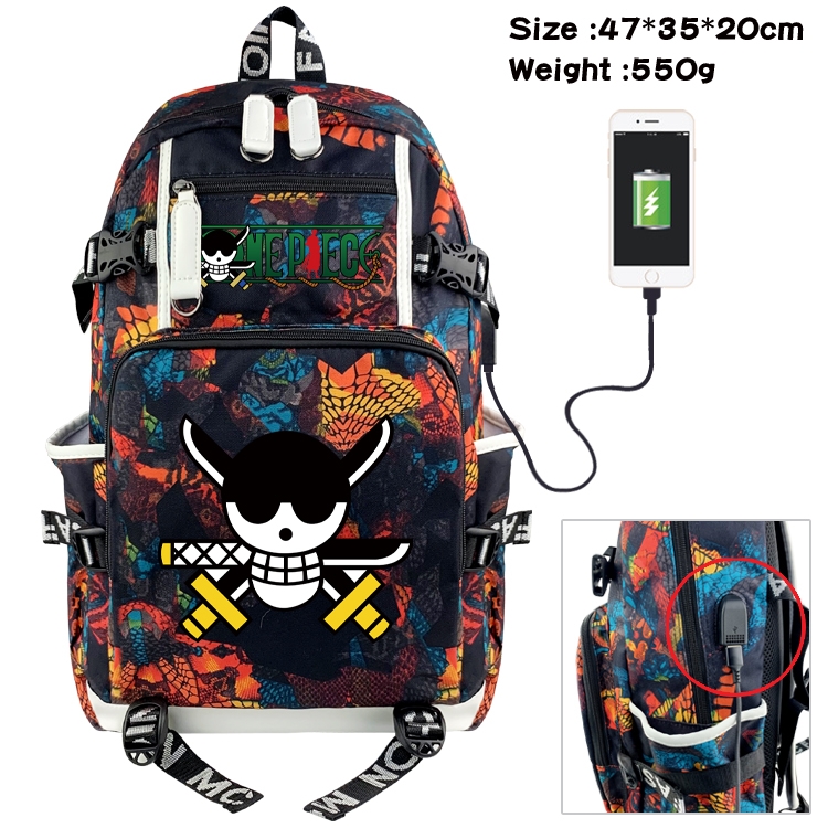 One Piece Anime data cable camouflage print backpack schoolbag 47x35x20cm