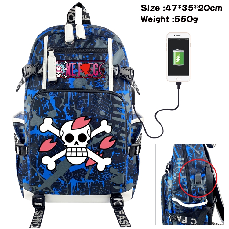 One Piece Anime data cable camouflage print backpack schoolbag 47x35x20cm