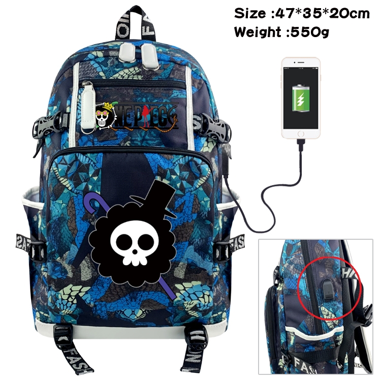 One Piece Anime data cable camouflage print backpack schoolbag 47x35x20cm