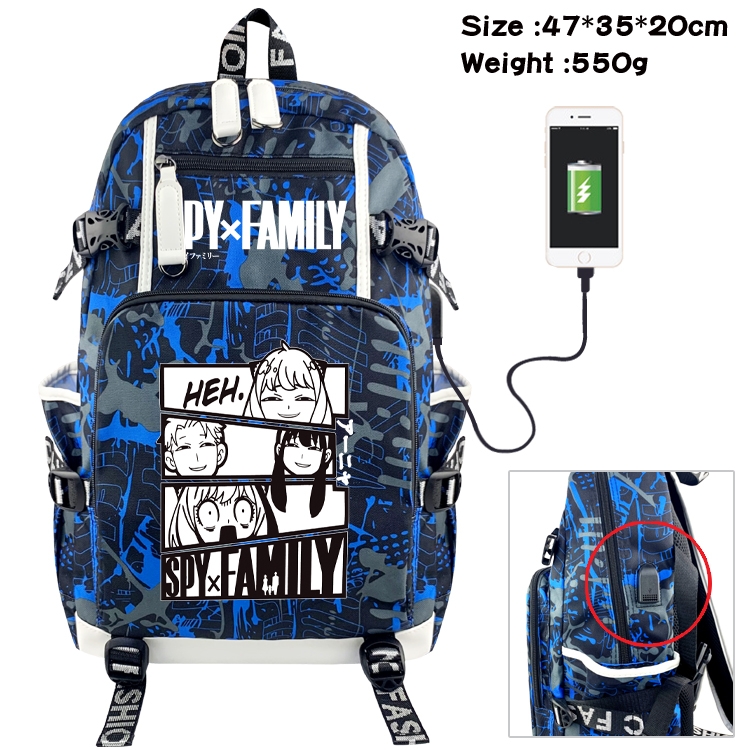 SPY×FAMILY Anime data cable camouflage print backpack schoolbag 47x35x20cm