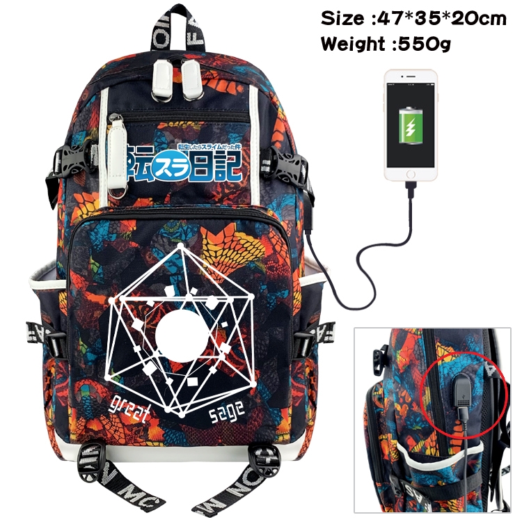 That Time I Got Slim Anime data cable camouflage print backpack schoolbag 47x35x20cm