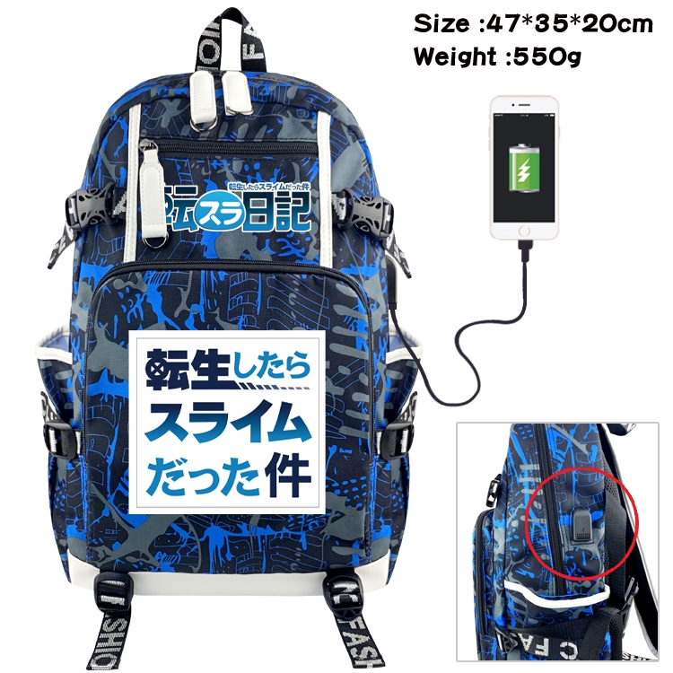 That Time I Got Slim Anime data cable camouflage print backpack schoolbag 47x35x20cm