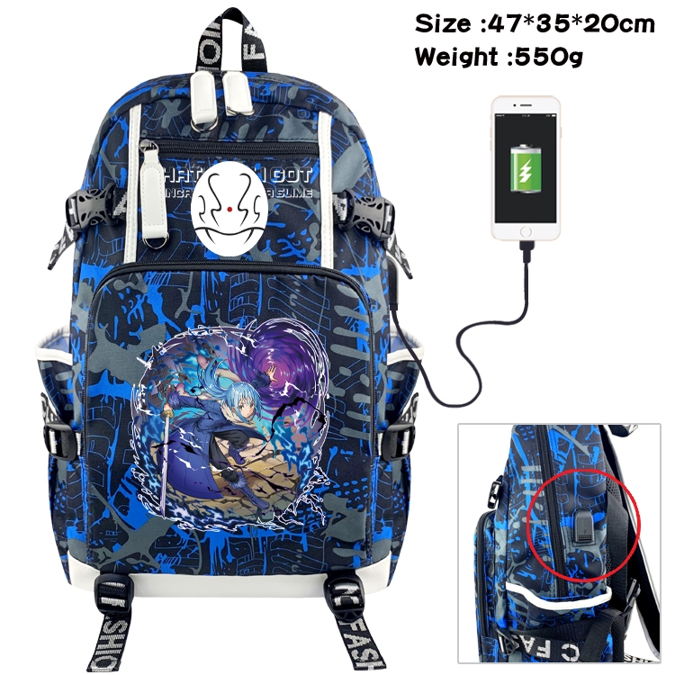 That Time I Got Slim Anime data cable camouflage print backpack schoolbag 47x35x20cm