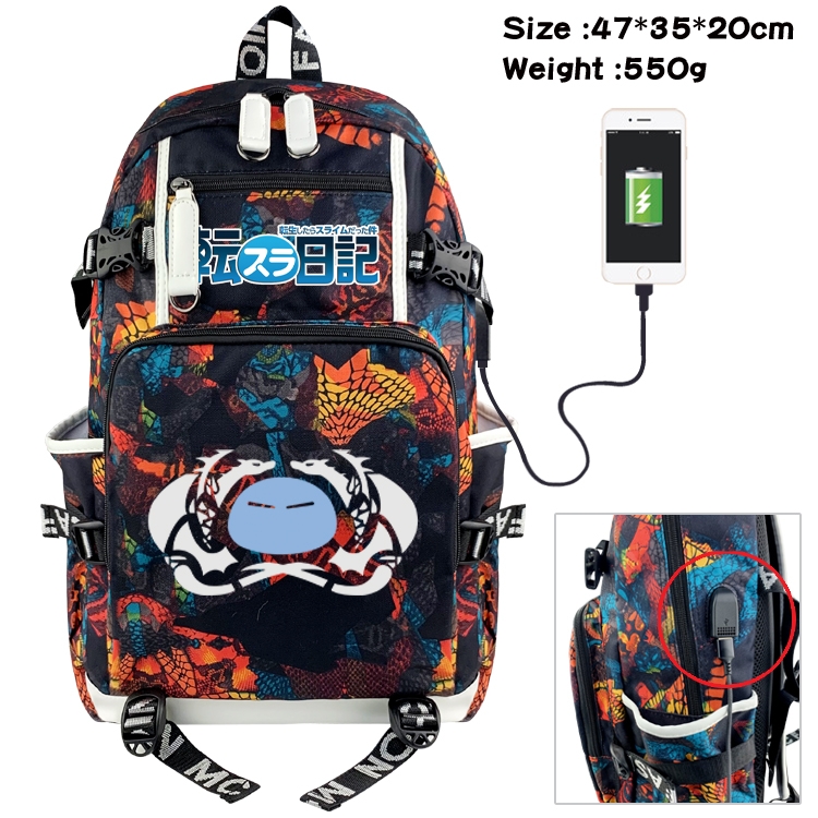 That Time I Got Slim Anime data cable camouflage print backpack schoolbag 47x35x20cm