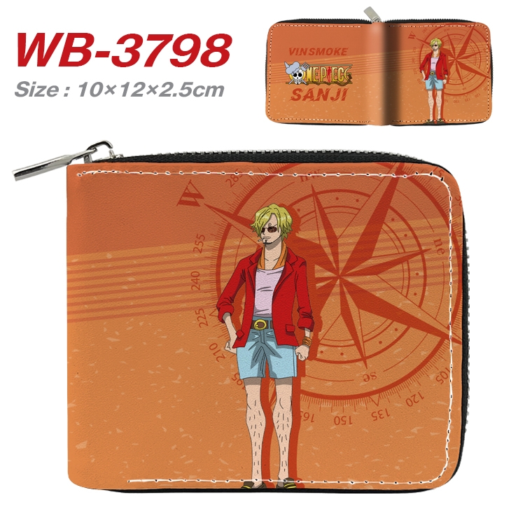 One Piece Anime Full Color Short All Inclusive Zipper Wallet 10x12x2.5cm WB-3798A