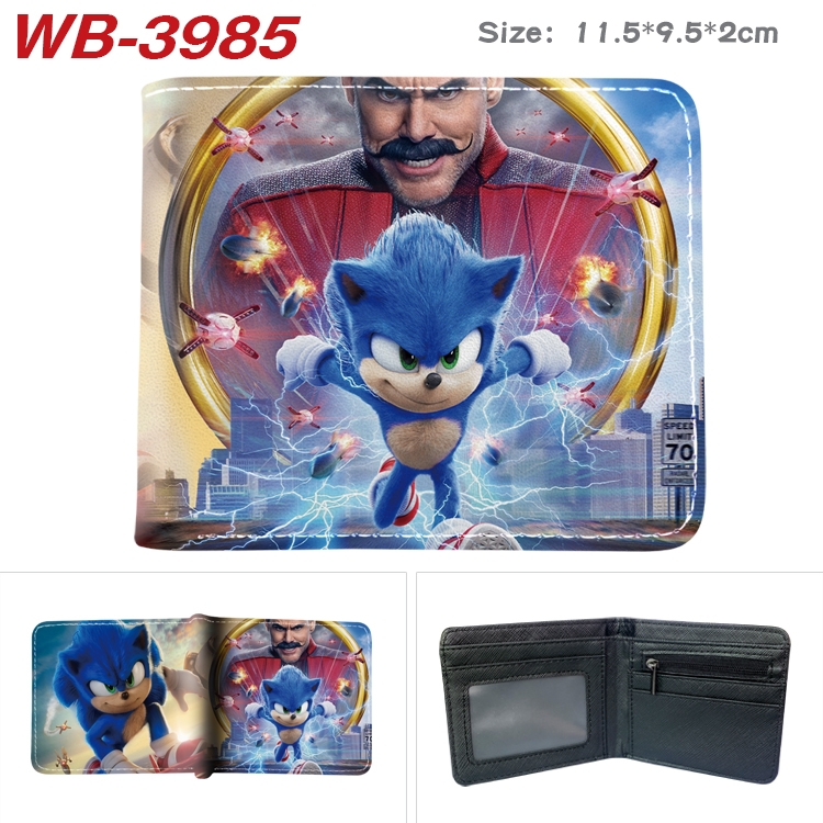 Sonic The Hedgehog Full color pu leather half fold short wallet wallet 11.5X9.5X2CM WB-3985A